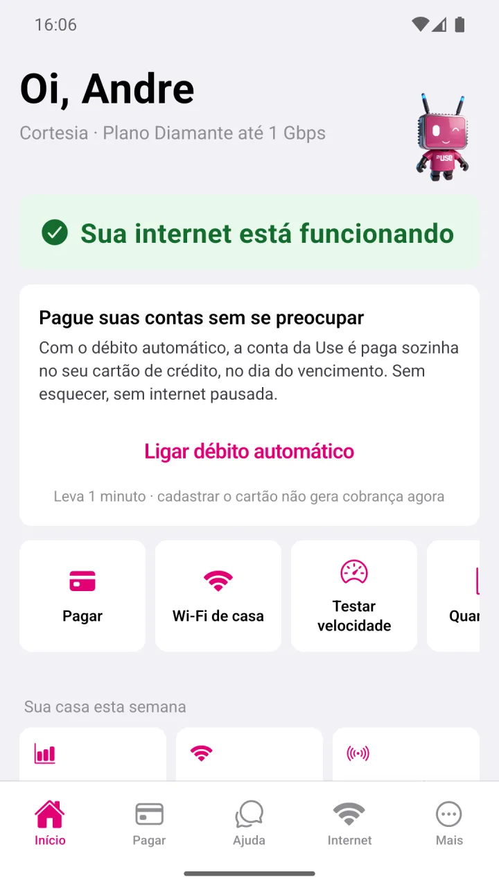 Tela Início do aplicativo Use Resolve