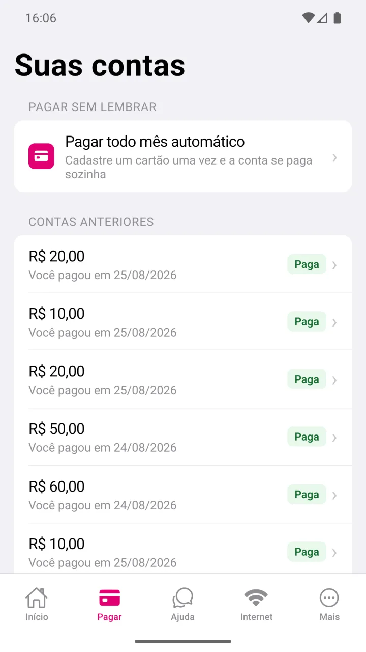 Tela Suas contas do aplicativo Use Resolve