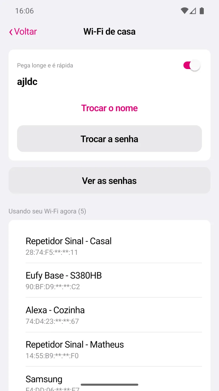 Tela Wi-Fi de casa do aplicativo Use Resolve